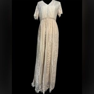 Elegant Cream Lace Maxi Dress